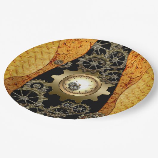 時計およびギアとの素晴らしいsteampunkのデザイン ペーパープレート (アングル)