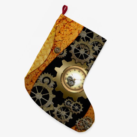 時計およびギアとの素晴らしいsteampunkのデザイン ラージクリスマスストッキング (正面 (吊り時))