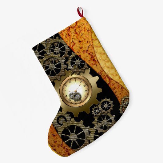 時計およびギアとの素晴らしいsteampunkのデザイン ラージクリスマスストッキング (裏面 (吊り時))