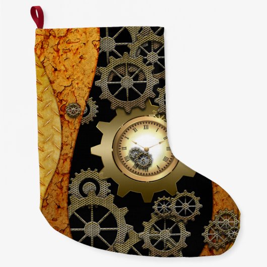 時計およびギアとの素晴らしいsteampunkのデザイン ラージクリスマスストッキング (正面)