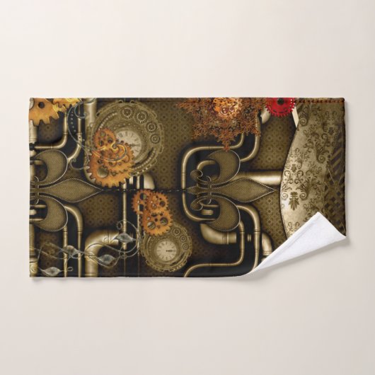 時計およびギアとのSteampunkのデザイン バスタオルセット (ハンドタオル)