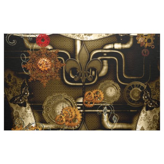 時計およびギアとのSteampunkのデザイン ファブリック (ヤード)