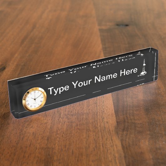 時計および油井のイメージの名札 デスクネームプレート (側面)