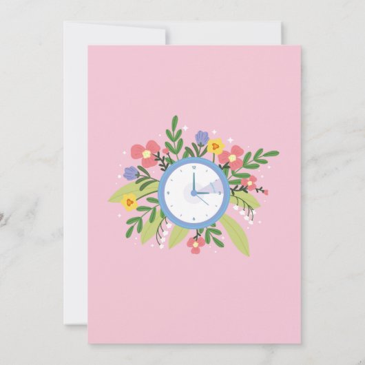 時計から解放された女性の花柄パーティー 招待状 (裏面)