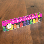 時計が付いているクレヨンの机の名札 デスクネームプレート (側面)