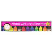 時計が付いているクレヨンの机の名札 デスクネームプレート (正面)