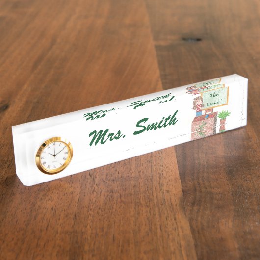 時計が付いているパーソナライズな先生の机のネームプレート デスクネームプレート (側面)