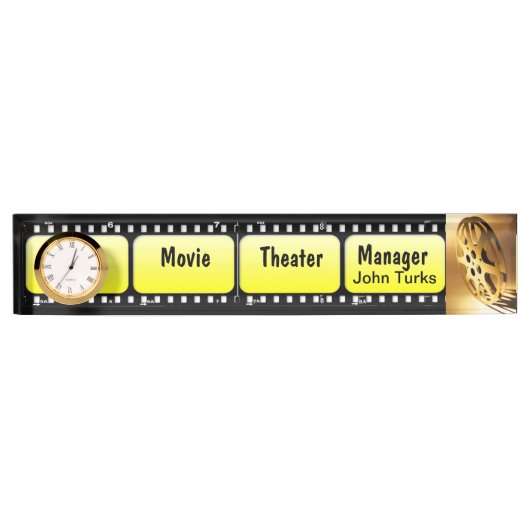時計が付いているフィルムのストリップの名札 デスクネームプレート (正面)