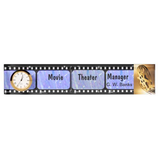 時計が付いているフィルムのストリップの名札 デスクネームプレート (正面)