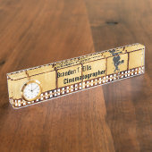 時計が付いているヴィンテージのフィルムの机の名札 デスクネームプレート (側面)