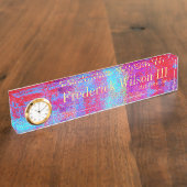 時計が付いている近代美術のアクリルの机用ネームプレート デスクネームプレート (側面)