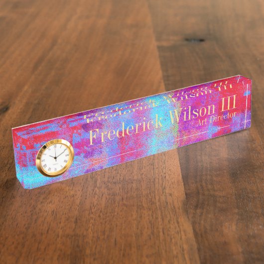 時計が付いている近代美術のアクリルの机用ネームプレート デスクネームプレート (側面)
