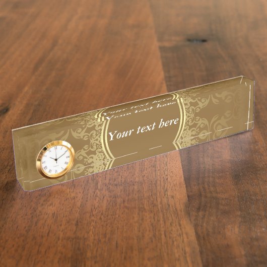 時計が付いている金シールの名前の表示 デスクネームプレート (側面)