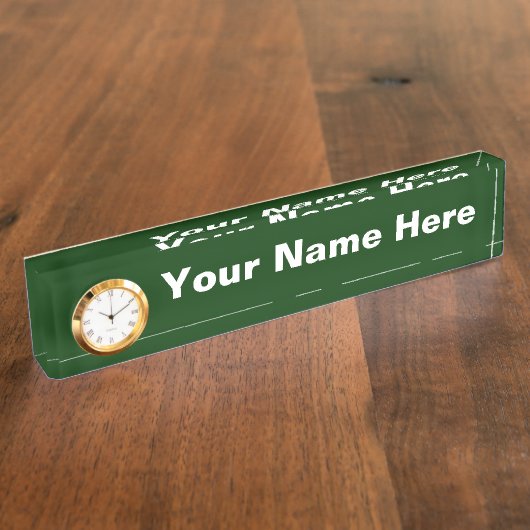 時計とカスタマイズ可能な机用ネームプレート – 贈り物 デスクネームプレート (側面)