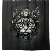 時計とギアの可愛いスチームパンク。 シャワーカーテン (正面)