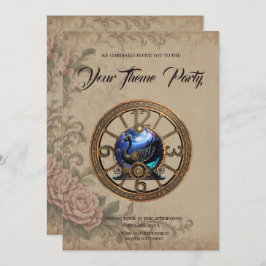 時計とギアの黒いスチームパンクの白鳥。 招待状