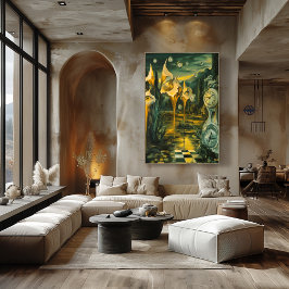 時計と目が溶ける超現実的な風景 ポスター