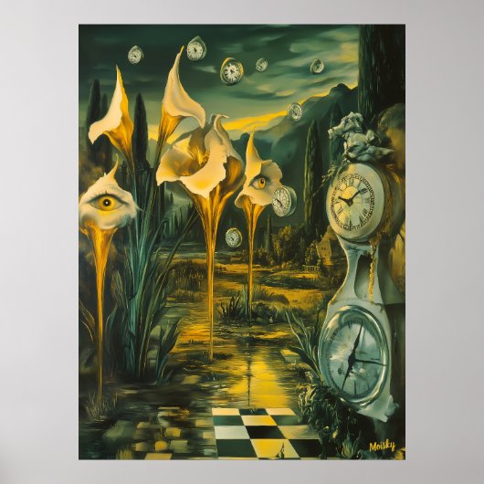 時計と目が溶ける超現実的な風景 ポスター (正面)