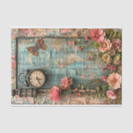 時計と蝶の混合メディア 薄葉紙