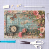 時計と蝶の混合メディア 薄葉紙 (クラフト)