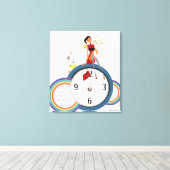 時計に座って茶碗を持つ女性 キャンバスプリント (インサイチュ (ウッドフロア))