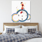 時計に座って茶碗を持つ女性 キャンバスプリント (インサイチュ (寝室))