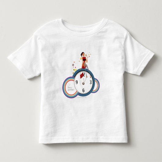 時計に座って茶碗を持つ女性 トドラーTシャツ (正面)