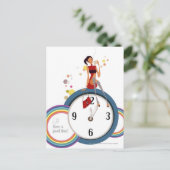 時計に座って茶碗を持つ女性 ポストカード (スタンド正面)