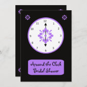 時計ののまわりにブライダルシャワーの招待状 – Violet 招待状 (正面/裏面)