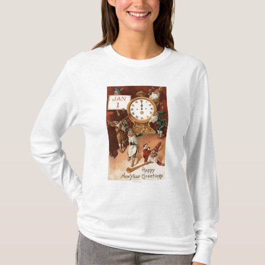 時計のまわりでパーティを楽しむ格言 Tシャツ (正面)