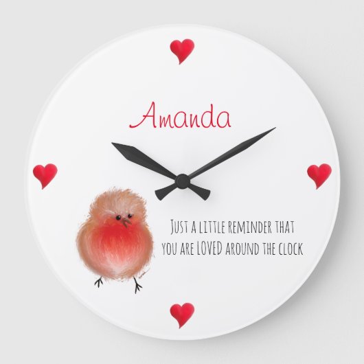 時計のまわりにのかわいいロビンが好き  ラージ壁時計 (正面)