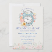 時計のまわりにブライダルシャワー 招待状 (正面)