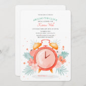 時計のまわりにブライダルシャワー 招待状 (正面/裏面)