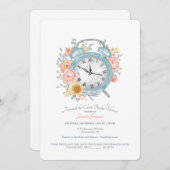 時計のまわりにブライダルシャワー 招待状 (正面/裏面)