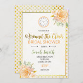 時計のまわりにブライダルシャワー 招待状 (正面/裏面)