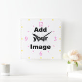 時計のテンプレート-正方形及び数パステルはイメージを加えます スクエア壁時計 (ホーム)