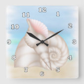 時計のビーチの貝 スクエア壁時計 (正面)