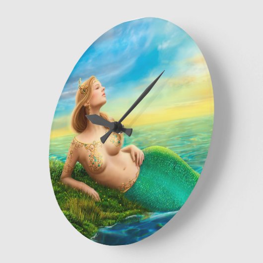 時計のファンタジーの人魚 ラージ壁時計 (傾斜)