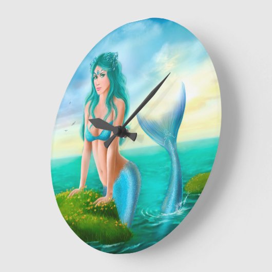 時計のファンタジーの美しい若い女性の人魚 ラージ壁時計 (傾斜)