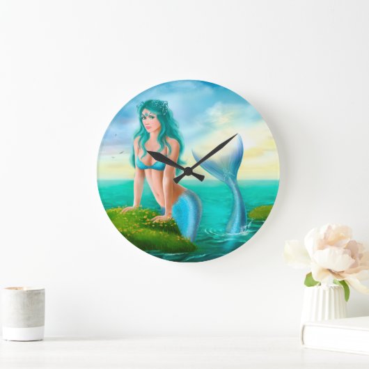 時計のファンタジーの美しい若い女性の人魚 ラージ壁時計 (ホーム)