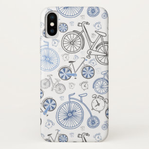 時計のブルーグレーパターンが付いているクラシックな自転車 iPhone X ケース