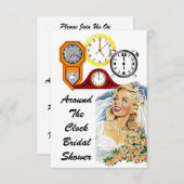時計のホのまわりにストブライダルシャワー招待状 招待状 (正面/裏面)