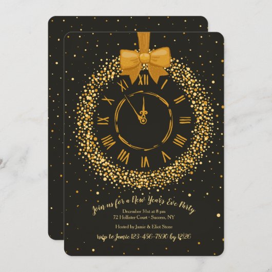 時計のリースの大晦日のパーティの招待状 招待状 (正面/裏面)