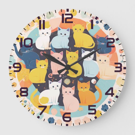 時計の子猫 ラージ壁時計 (正面)