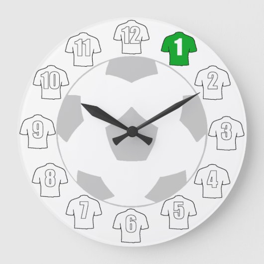 時計の数字としての白いサッカーシャツ ラージ壁時計 (正面)