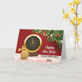 時計の新年　常緑の枝から カード (黄色い花)