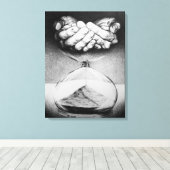時計の砂時計と手のペンシル画・シュールアート キャンバスプリント (インサイチュ (ウッドフロア))