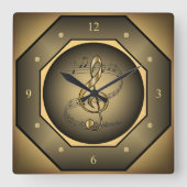 時計の角～ミュージカルスクロール～ Gクレフ、 音符記号～八角形～ スクエア壁時計 (正面)