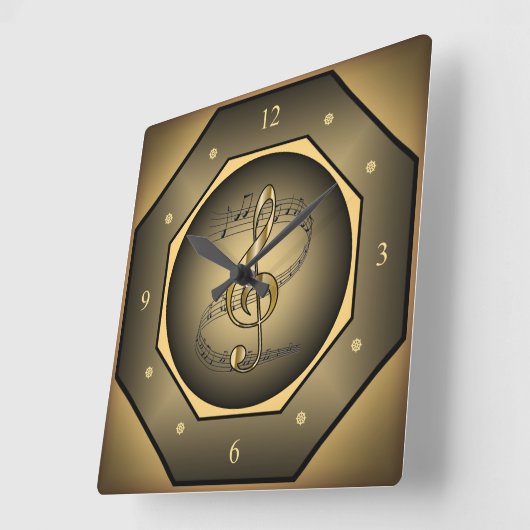 時計の角～ミュージカルスクロール～ Gクレフ、 音符記号～八角形～ スクエア壁時計 (傾斜)