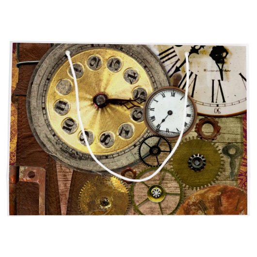 時計の錆ついた古いSteampunkの芸術 ラージペーパーバッグ (裏面)